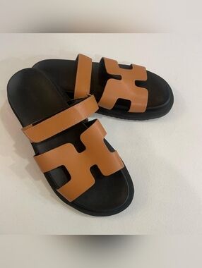 Brown and Black Sandals shoes Women's 38 Summer Outdoor Slides Slip ons Casual